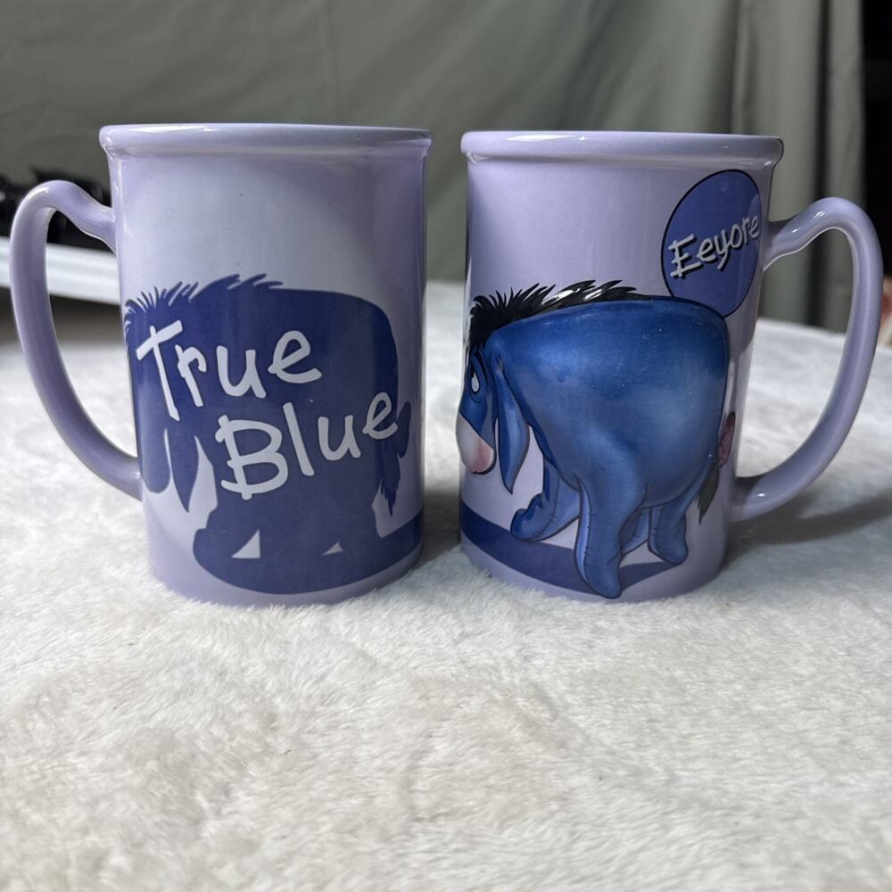 Disney Store Eeyore True Blue Coffee Mug 16 oz Ceramic 3D Embossed Pooh Set 2